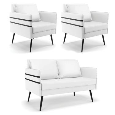 Imagem de Kit 01 Namoradeira 02 Lugares e 02 Poltronas Mari Corino Branco Pés Palito de Ferro - D'Rossi