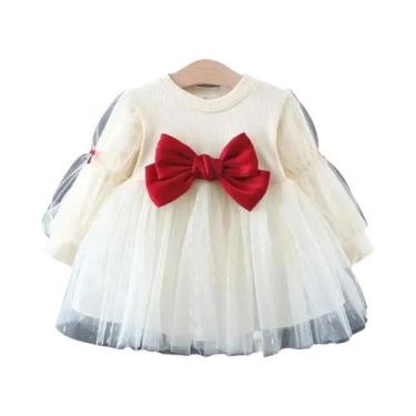 Imagem de Vestido De Malha Com Laço De Manga Longa Para Meninas, Moda De Primave