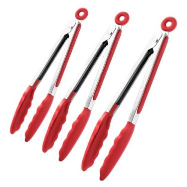 Imagem de Pinças de cozinha para cozinhar – Utensílios antiaderentes | Pinças de aço inoxidável com ponta de silicone – para acampamento, salada, servindo em casa