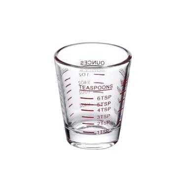 Imagem de Copo medidor de vidro durável com marcações vermelhas/pretas, adequado para micro-ondas, ideal para café expresso, coquetéis, medidas de cozinha de pequeno volume