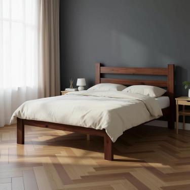 Imagem de Cama De Casal Com Colchão Madeira Maciça Reforçada Castanho