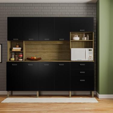 Imagem de Armario De Cozinha Compacta 10 Portas 2 Gavetas Toronto - Freijó/nero