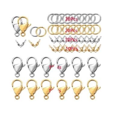Imagem de Conjunto De 80 Peças De Fechos Lagosta E Argolas De Aço Inoxidável Par