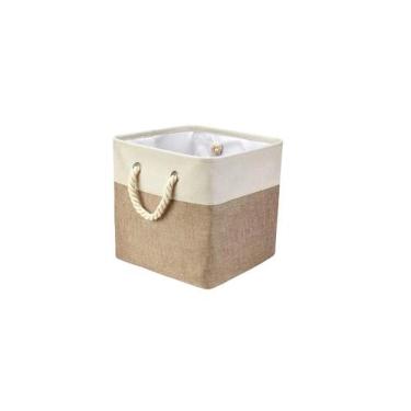 Imagem de Cesto Decorativo em Linho com Alça de Cordas 36L - Easy Decor, Bege