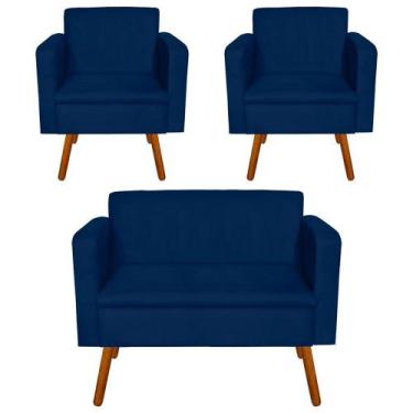 Imagem de Kit 01 Namoradeira e 02 Poltrona Emilia Suede Pés Palito Castanho D'Ro