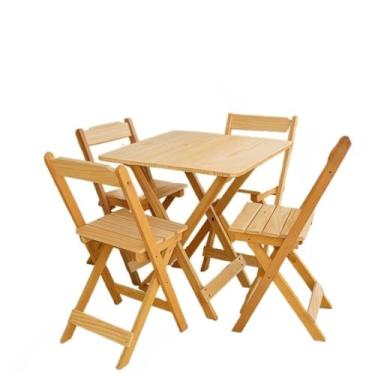 Imagem de Jogo De Mesa Dobrável 70x70 C/ 4 Cadeiras Madeira Maciça Bar(Natural)