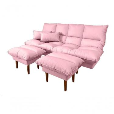 Imagem de Sofá Cama Andorra Com Banqueta Corano 3 Lugares Reclinável Império Rosa 309