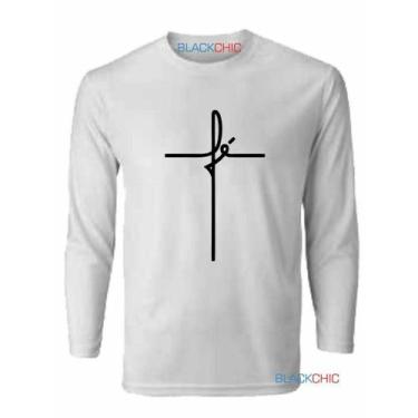 Imagem de Camiseta Fé Jesus Manga Longa Religiosa Evangélica - BLACKCHIC, Branco