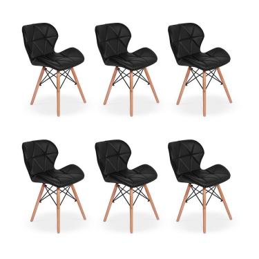 Imagem de Kit 06 Cadeiras Charles Eames Eiffel Slim Wood Preta