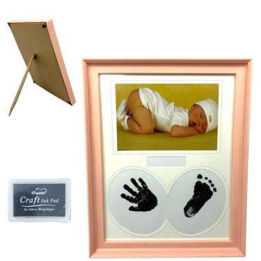 Imagem de Porta Retrato Bebê Baby Com Carimbo Pezinho E Maozinha 10x15cm - Ateli