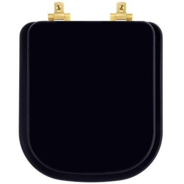 Imagem de Tampa De Vaso Laqueado Com Fechamento Lento Quadra Preto Para Louça Deca Com Ferragem Dourada