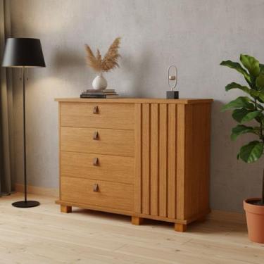 Imagem de Cômoda ripada com 4 Gavetas Espaçosas Ideal para Quartos Moderna - Mov