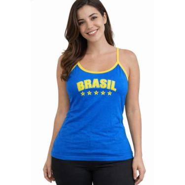 Imagem de Blusa Alça Brasil Viscolycra Com Estampa - Torcida Feminina Cor:Azul (