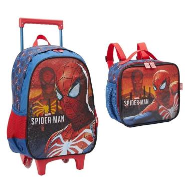 Imagem de Kit Mochila Com Carrinho e Rodas com Lancheira Homem Aranha Spider man-Unissex