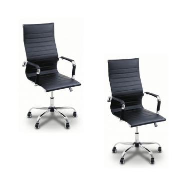 Imagem de Kit 2 Cadeiras De Escritório Esteirinha Oficial Ergonomia Alta Preto