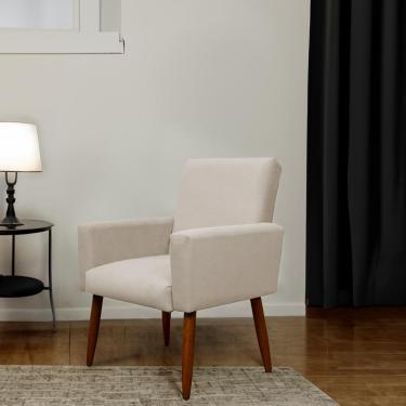 Imagem de Poltrona Nina Sala Pés Em Madeira Camurça Bege Herrero