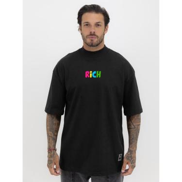 Imagem de Camiseta Camisa Oversized Gola Alta Estampa Rich Boy Streetwear Algodão Premium Preto-Masculino
