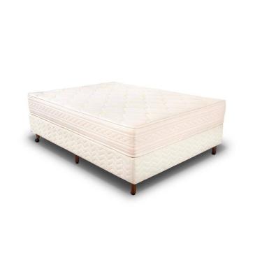Imagem de Kit Conjunto Cama Box Casal Colchão Espuma D45 Royal Saúde Bege + Base Sommier Bege 24 cm pés de madeira 138x188x55