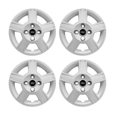 Imagem de Jogo Calota Aro 14 Prata Ford Fiesta Hatch Sedan 2008/2010 Emblema Res