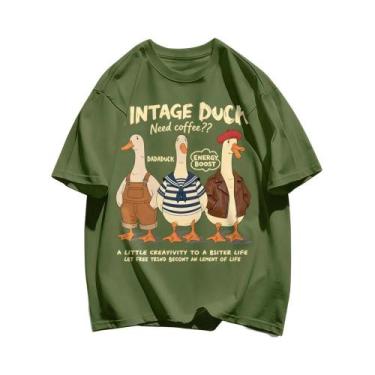 Imagem de Camisetas De Algodão Com Estampa De Pato Retro Para Homens, Soltas, Re