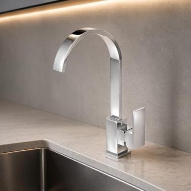 Imagem de Torneira Banheiro Monocomando Quadrado Bica Movel Luxo Cromo Para Bancada Lavabo Cozinha Pia Corpo Giratório 360º Misturador de Temperaturas de 0ºC a 90ºC