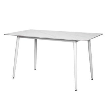 Imagem de Mesa de Jantar Polar Moderna 4 Lugares Tampo Cerâmica Branco 140cm - W
