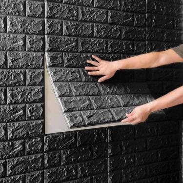 Imagem de Placa 3D Tijolo Preto 70x38 Adesivo Autocolante Decoração Quarto Sala 