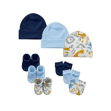Imagem de Kit Touca, Luvas e Pantufas Enxoval Bebê Maternidade - 9 peças em Sued