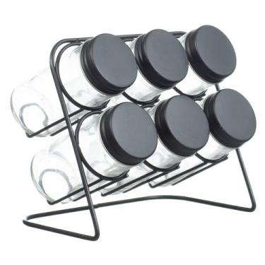 Imagem de Porta Condimentos Tempero Com Suporte Metal 6 Potes Cozinha - PGB