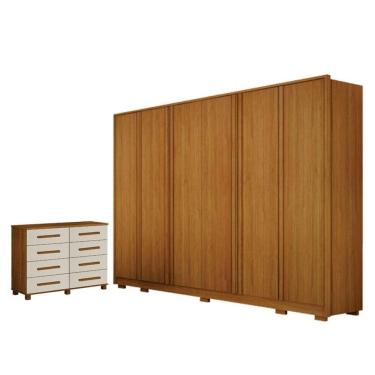 Imagem de Guarda Roupa Casal Ares 6 Portas Cinamomo Com Cômoda San Marino 8 Gavetas Cinamomo Off-...