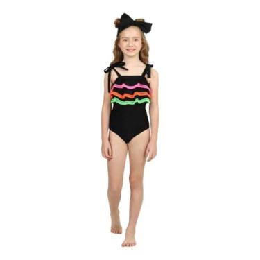 Imagem de Maiô infantil siri kids isa preto pompom neon 39093, Preto, 8