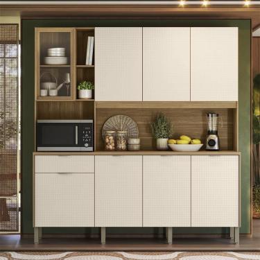 Imagem de Armário de Cozinha Compacto Kits Paraná Nature 8 Portas 1 Gaveta Nicho Decorativo 1,94m