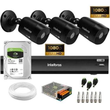 Imagem de Kit Intelbras 3 Cam 1220b Black Full Hd Dvr iMhdx 3108 C 1tb