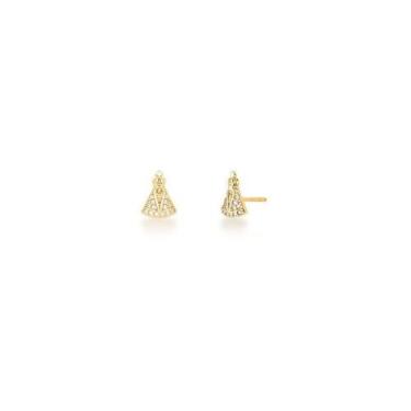Imagem de Brinco mini nossa senhora cristal cravejado banhado a ouro - zircônias