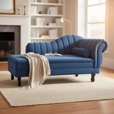 Imagem de Recamier Decorativo Divã Amsterdã 147cm Lado Esquerdo Couro Azul Marin