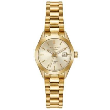 Imagem de Relógio Feminino Automático Dourado Aço Inox Fundo em Vidro Champagne Séculus 28MM