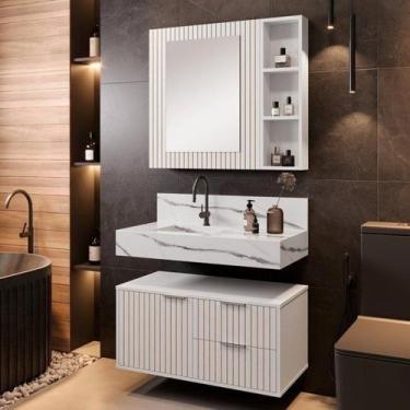 Imagem de Conjunto para Banheiro Bancada em Porcelanato com Cuba Esculpida, Armá