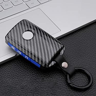 Imagem de YJADHU Capa para chave de carro de silicone em fibra de carbono, adequada para Mazda 3 Alexa CX-30 CX30 CX5 CX 5 CX-5 CX8 CX9 CX4 2019 2020,3 botão azul carbono