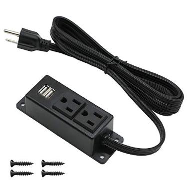 Imagem de Barra de energia com USB, Suporte de parede 2 tomadas 2 portas USB 6,5 pés Cabo de extensão Plugue pequeno para Viagem/Escritório/Hotel/Dormitório