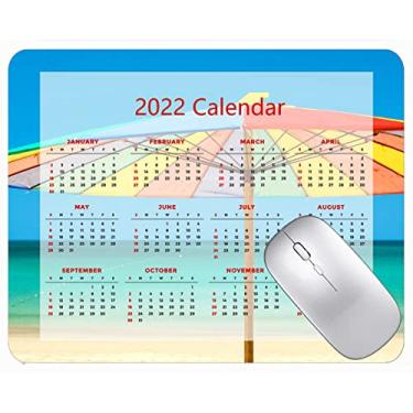 Imagem de Mouse pad com calendário 2022 com feriados, tapete de praia com cores arco-íris, guarda-chuva
