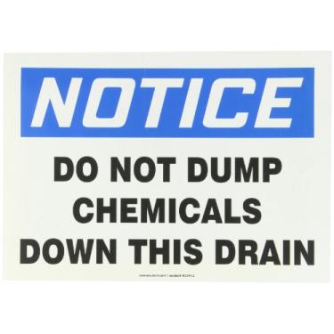 Imagem de Accuform MCHL828VS Placa de segurança de vinil adesiva, lenda "Notice Do Not Dump Chemicals Down This Drain", 25,4 cm de comprimento x 35,5 cm de largura x 0,0 cm de espessura, azul/preto sobre branco