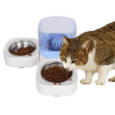 Imagem de 01 Alimentador automático para animais de estimação, alimentador para animais de estimação, irrigador automático para cães e gatos, fornecimento de design com várias tigelas para cães e animais de estimação (dispensador de água para enviar tigelas duplas (azul))