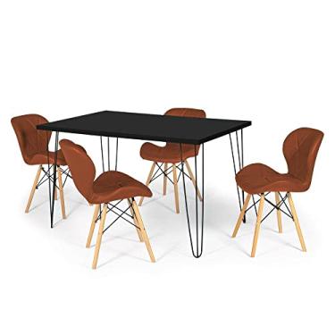 Imagem de Conjunto Mesa de Jantar Hairpin 130x80 Preta com 4 Cadeiras Eiffel Slim - Marrom
