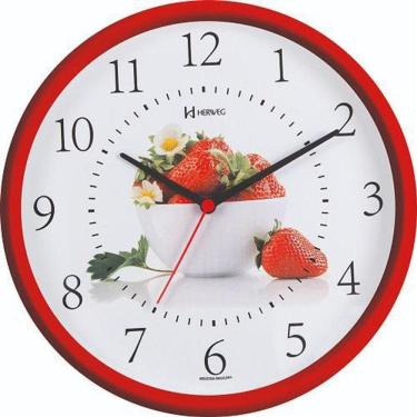 Imagem de Relógio De Parede Vermelho Para Cozinha Morango Herweg