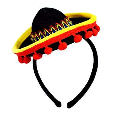Imagem de KINREX Faixa de cabeça Cinco de Mayo Sombrero - Decorações de chapéu de festa Mexicana - Mini fantasia de bola vermelha - Tamanho único