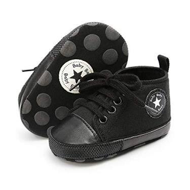 Imagem de KIDSUN Tênis unissex de lona para bebês meninos e meninas, sola macia, cadarço e tornozelo para recém-nascidos, A2_preto a, 12-18 Meses