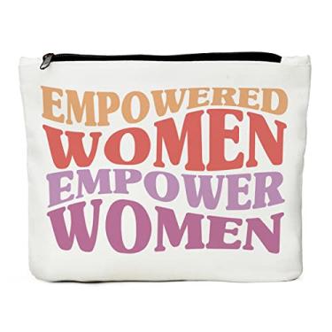 Imagem de Citação de presente inspiradora - Bolsa de maquiagem Empowered Women Empower Women Girl Power Presentes fortes para incentivo inspirador para mãe, filha, amiga, enfermeira, professora, chefe, advogada, Azul: branco, Moda