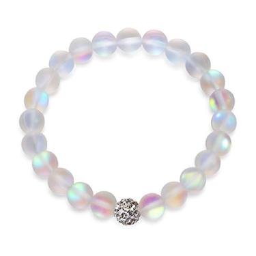 Imagem de Pulseira infantil de vidro sereia com contas de pedra da lua de 8 mm em branco fosco