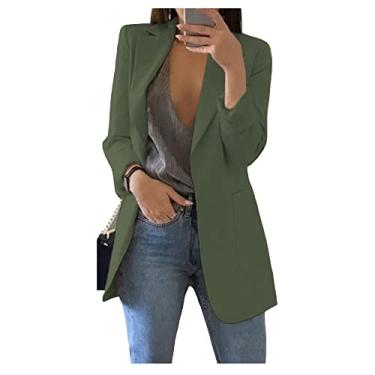 Imagem de Bestgift Blazer feminino de lapela para primavera e outono, Verde militar, XXG