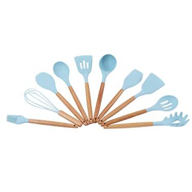 Imagem de Utensílios de cozinha, conjunto de utensílios de cozinha antiaderentes, 12 peças, cabo de madeira de silicone para uso doméstico